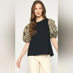 Entro Large Floral Boho Vibes Jacquard Sleeve Top